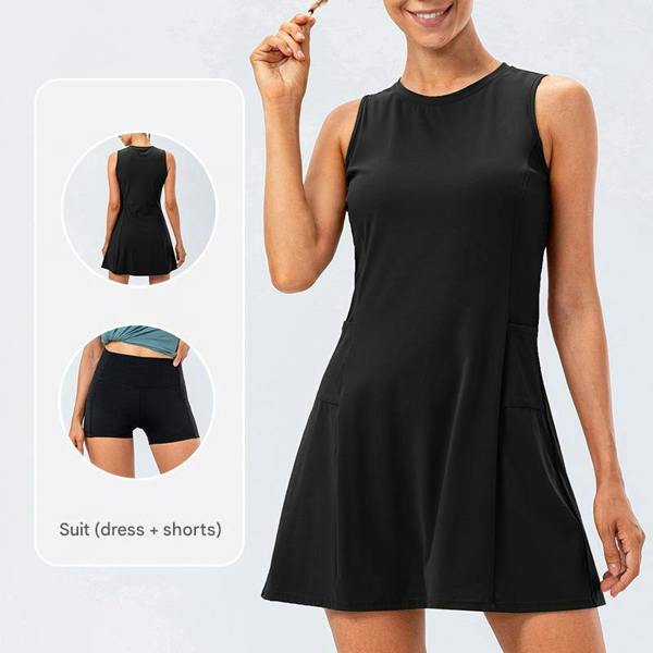 Anniou Two-Piece Tennis Dress Set - Black