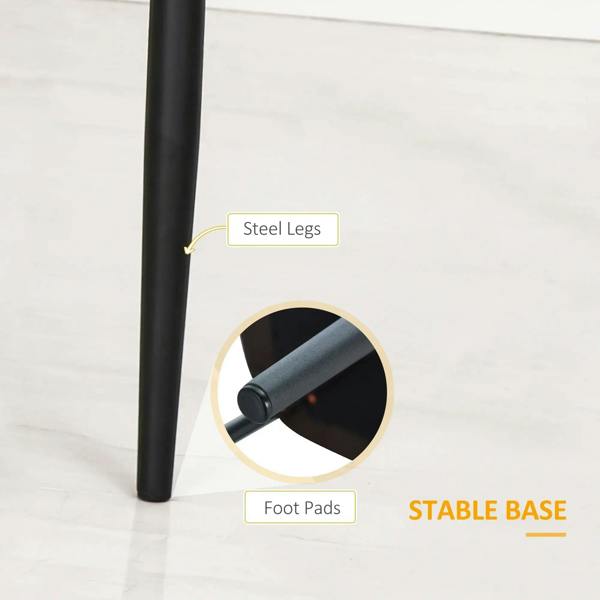 Black metal chair leg with foot pad for grey PU leather dining chair