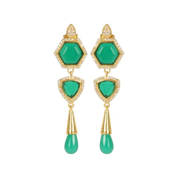 Lila Rasa Green  Onyx Earrings Semi Precious CZ