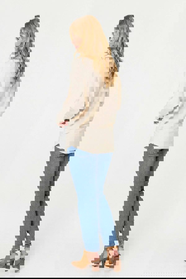 Beige | Floral Long Batwing Sleeve Relaxed Top
