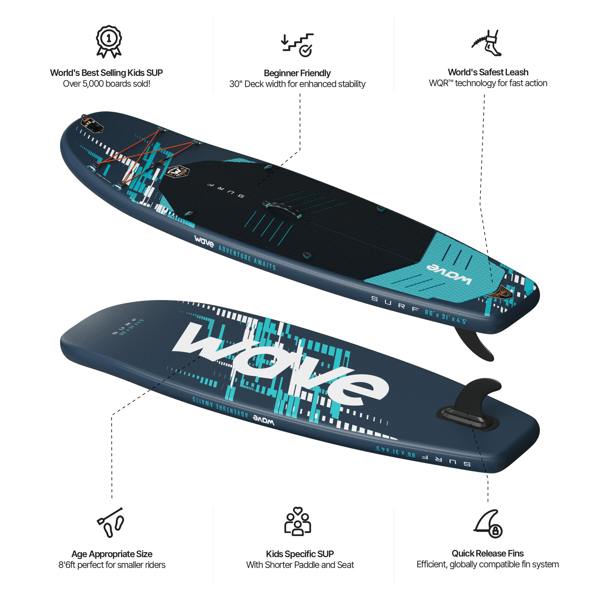 Wave Surf Kids 3.0 SUP | Inflatable Stand-Up Paddleboard | Kids SUP Package | 8.6ft