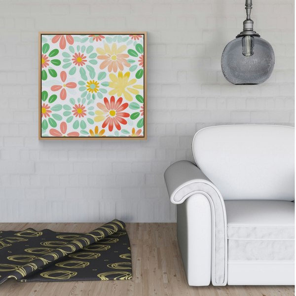 Warren Reed Green and Yellow Flowers Framed Canvas