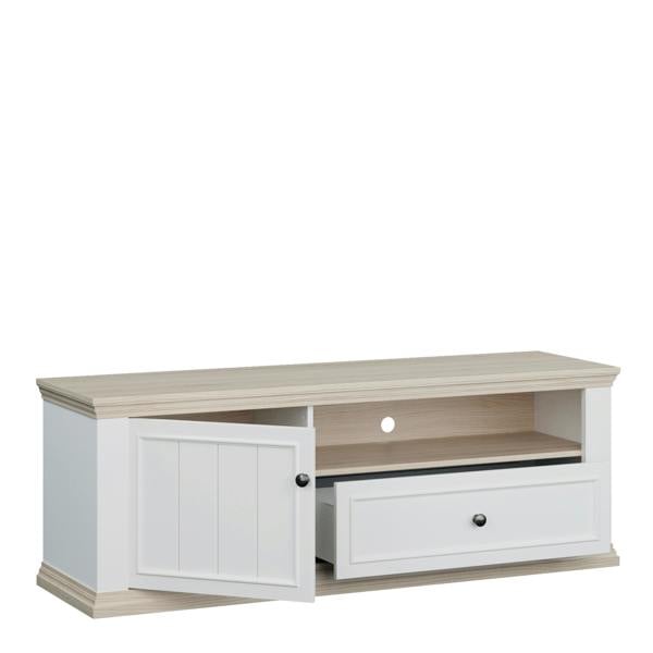 Furniture To Go Pontypool TV Unit with Drawer & Open Shelf in White and Riva Oak