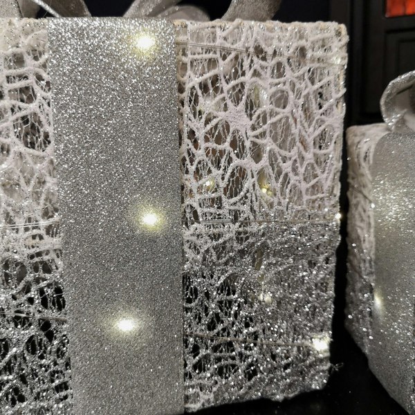Samuel Alexander Set of 3 Battery Operated Silver Sparkly Christmas Gift Boxes with LEDs