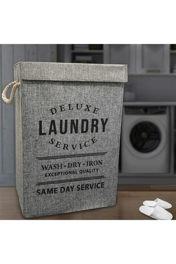 Living and Home Foldable Household Laundry Hamper Laundry Basket With Lid And Rope Handle