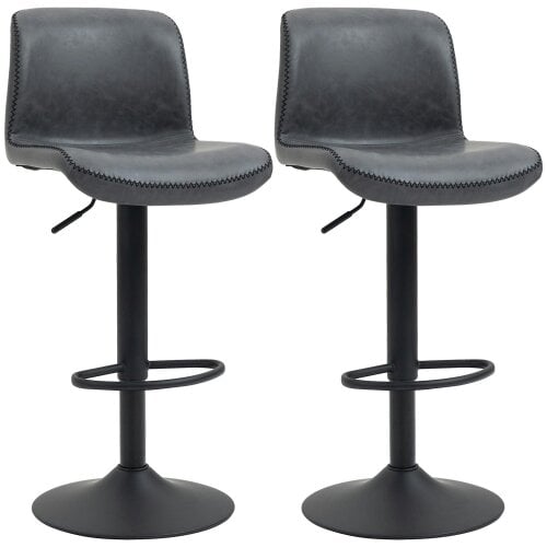 Wyld Haus Moretta Faux Leather Dark Grey Bar Stools Set Of 2 With Backrest And Integrated Footrest