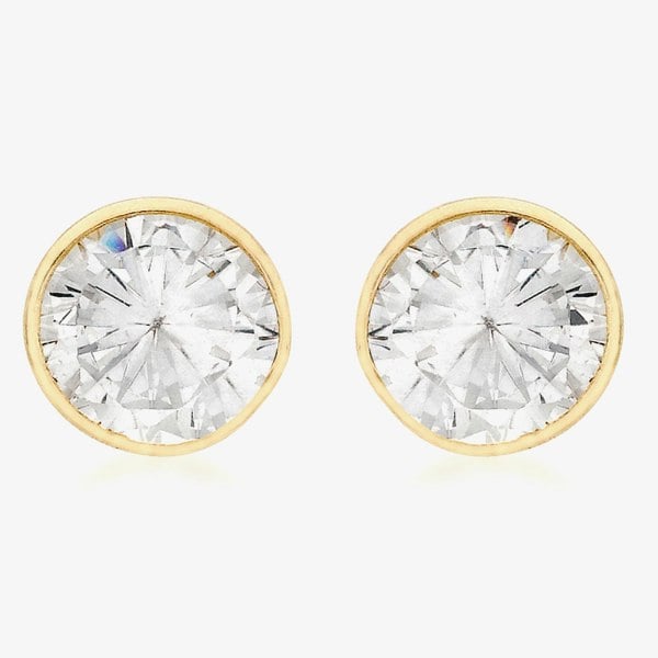 T. H. Baker 9ct Gold Cubic Zirconia Clear Round Roll Over Stud Earrings 1-57-4373