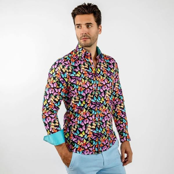 BUTTERFLIES MULTICOLOUR PRINT SHIRT - Premium Men's Patterned Shirt by Claudio Lugli | Bold Design, Tailored Fit, Best Printed Shirts