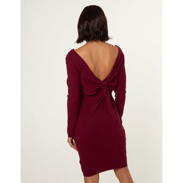 Blue Vanilla V Neck Bow Back Detailed Knitted Dress