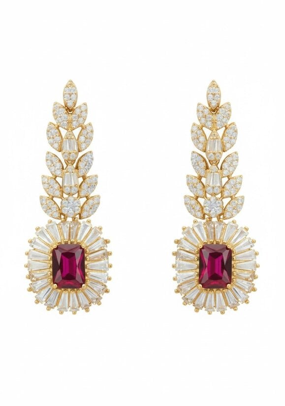Latelita Countess Gemstone Drop Earrings Ruby Gold