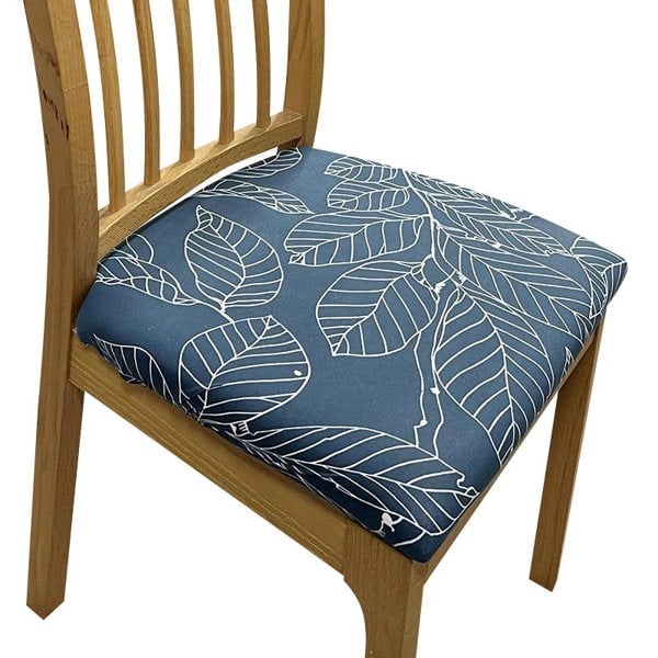 Anyseat Chair Cover Dark Blue Big Leaf Print Stretch Seat Cover for Home Dinning Kitchen Washable Removable