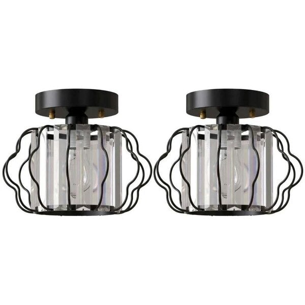 Crystal Ceiling Light Fixtures, Modern Semi-Flush Ceiling Lighting with Crystal Strips, 2 Pack, Black