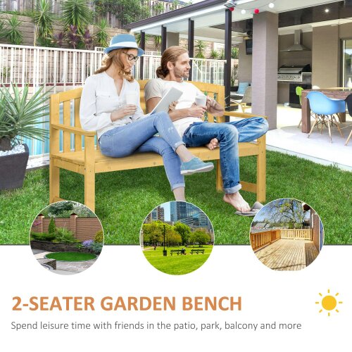 Wyld Haus Tola 143cm Natural Wood 2 Seater Garden Bench With Armrests Slatted Frame