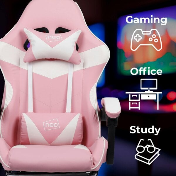 Neo Pink & White PU Leather Gaming Chair with Footrest
