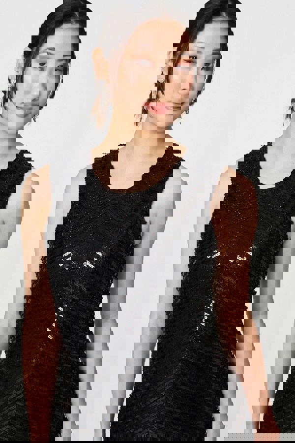 Black | Sequin Detail Sleeveless Mini Shift Dress
