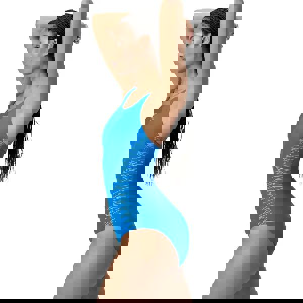 Speedo blue placement muscleback swimsuit with white waves