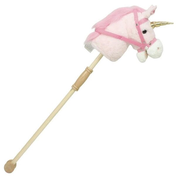 Bobobiy Hobby Horse with Wood Wheels, Stick Horse with Grip Handle, Sound, Plush Hobby Horse Toy for Imaginative Play, Pink