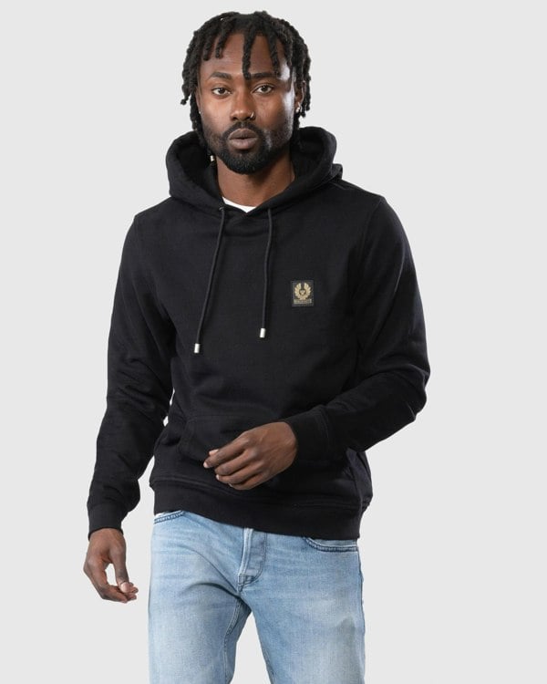 Belstaff Mens Pullover Logo Patch Hoodie - Black