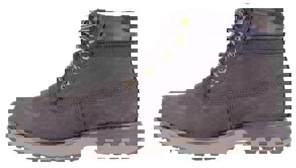 Caterpillar Persue Mid Mens Casual Lace Up Leather Ankle Boots, gray leather ankle boots with lace-up closure and durable rubber sole.