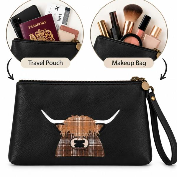 Fores Collection Highland Cow Makeup Bag & Travel Pouch