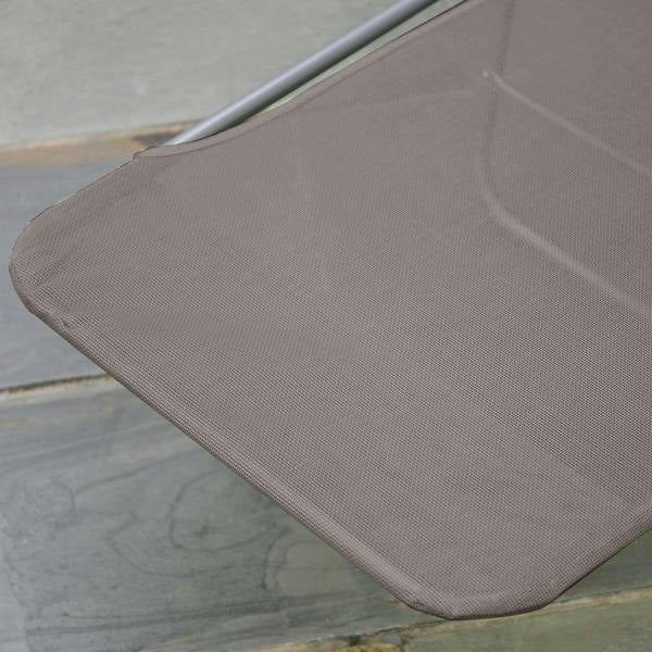 Brown mesh sun lounger seat cushion with textured fabric close-up