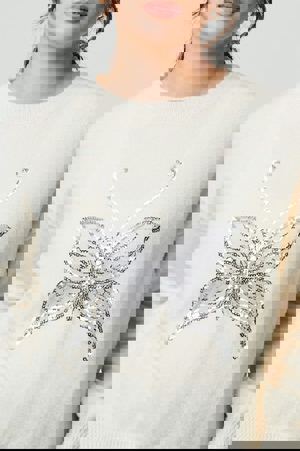 White | Butterfly Embellished Puff Sleeve Jumper
