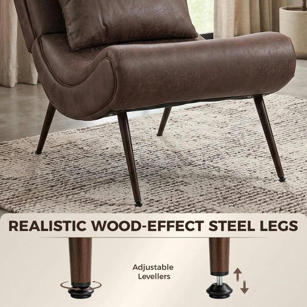 Modern Accent Chair with Footstool, Upholstered Lounge Chair with 64cm Wide Seat, Lumbar Pillow, Trapezoidal Backrest