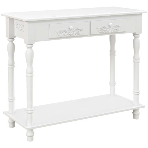Wyld Haus Relo Wooden White French Console Table With Drawers And Bottom Shelf