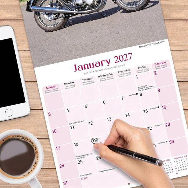 Classic British Bikes Calendar 2027, Wall Calendars, Month To View, Transport, Gift