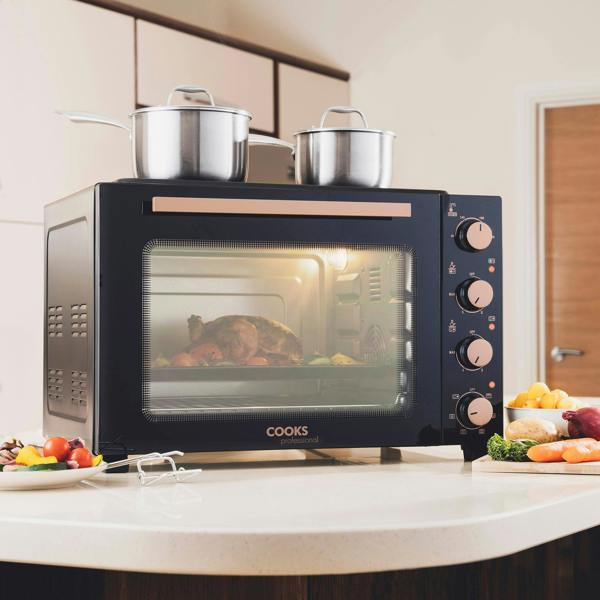 Cooks Professional 48L Mini Oven with 2 Ceramic Hobs | Black / Copper