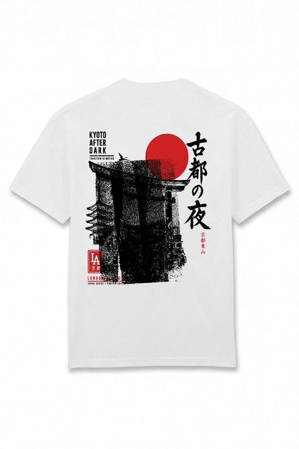 London Attitude Kyoto After Dark Oversized Heavyweight Japanese Graphic T-Shirt in White