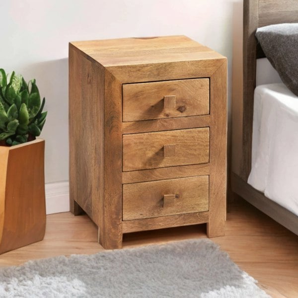 IH Design Kaylin Light Mango 3 Drawer Bedside Cabinet