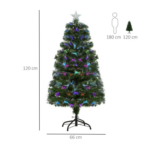 HOMCOM 4FT Multicoloured Artificial Christmas Tree w/ Pre-Lit Modes Metal Stand
