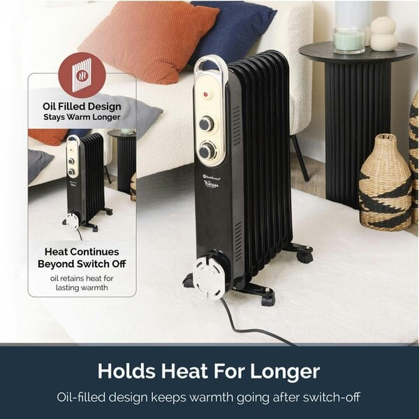 Rediffusion Vintage 9 Fin Oil Filled Radiator 2KW Black