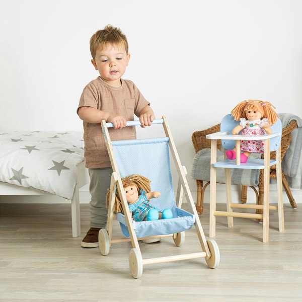 Tidlo Wooden Dolls High Chair - Pastel Blue 