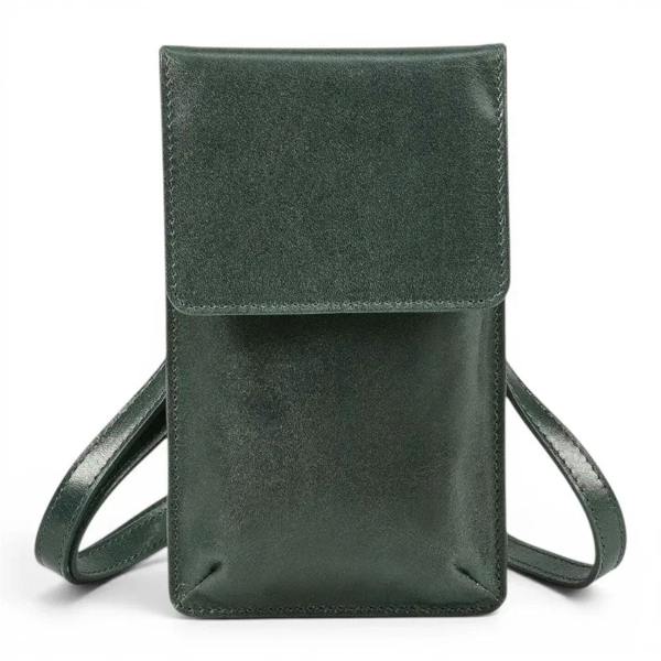Wholesale teal leather phone bag made from premium real leather
with secure magnetic flap closure.