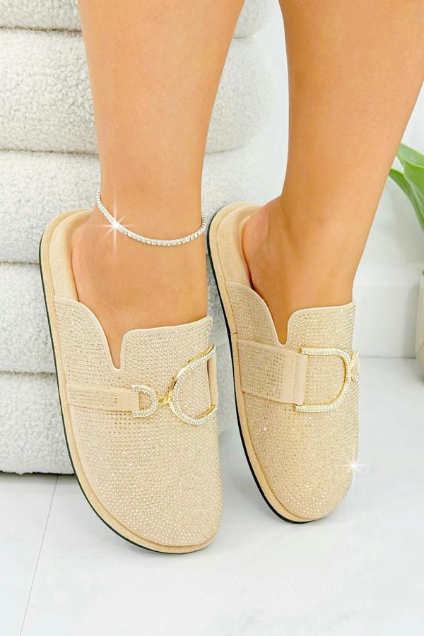 Love Lemonade Crystal Imperial Suede Slip On Clog Mules Nude