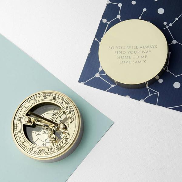 Personalised Engraved Sundial Compass - close-up detail