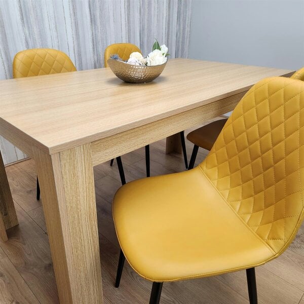 Kosy Koala Dining Table and 4 Chairs Oak Effect Table with 4 Mustard Gem Patterned Chairs