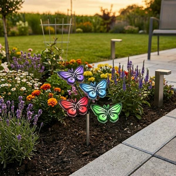 Garden Greatness Lunaria Four Butterfly Solar Garden Stake Lights