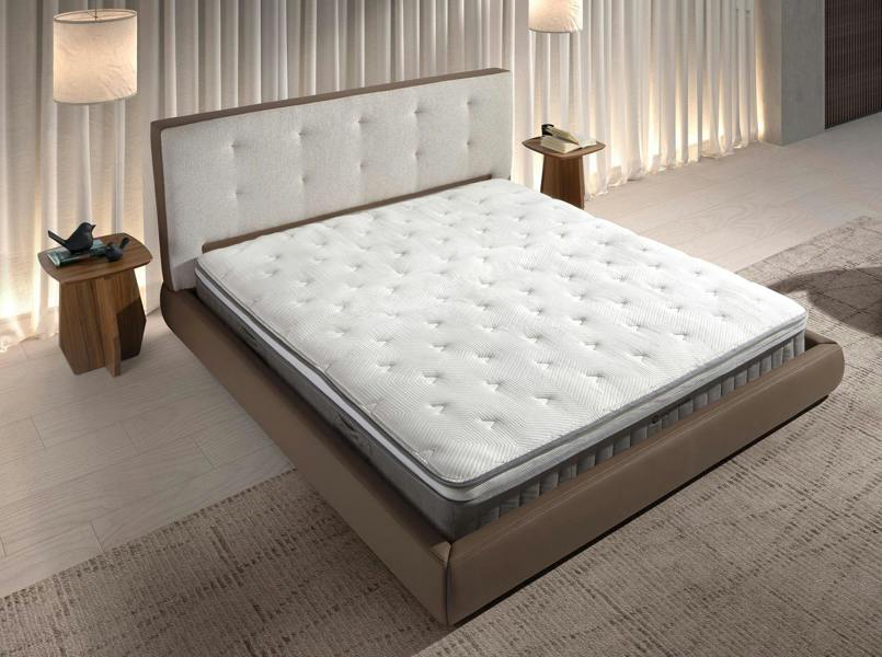 Angel Cerdá Brown Fabric and Brown Leatherette  Upholstered Bed 7174