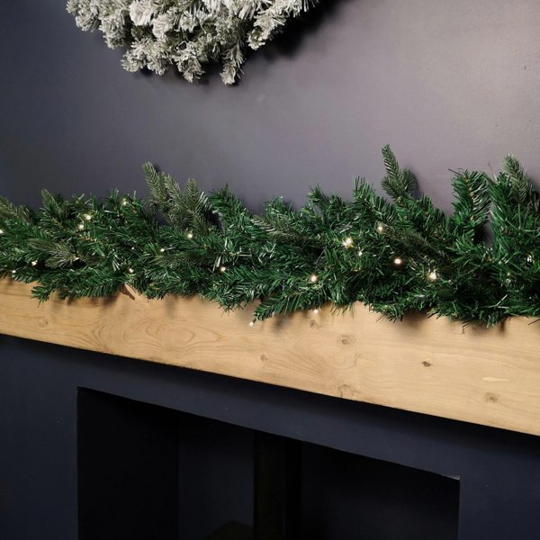 Samuel Alexander 1.8m Plain Green Christmas Garland with 164 Tips and 50 Warm White LED Lights