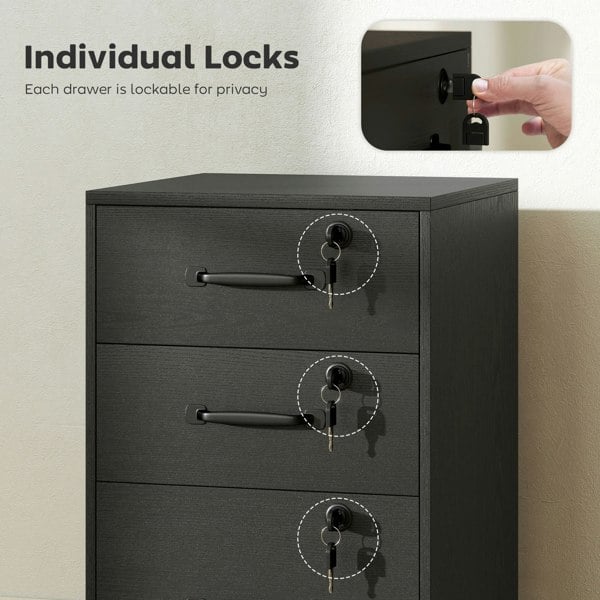 HOMCOM 3 Drawer File Cabinet Rolling Filing Cabinet for A4 and Letter