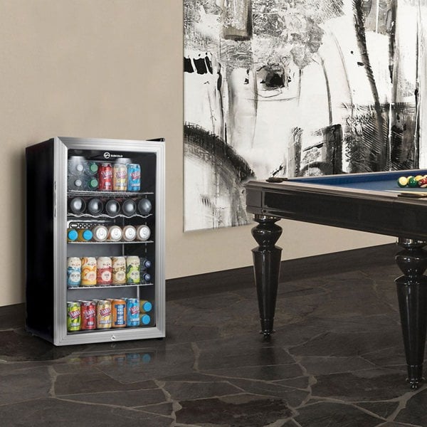 Subcold Super 85 litre glass door beer drinks under counter silver fridge in gaming room