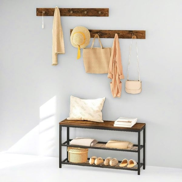 Rafaelo Mobilia Hallway Shoe Bench Set with 9 Hooks and Shelf