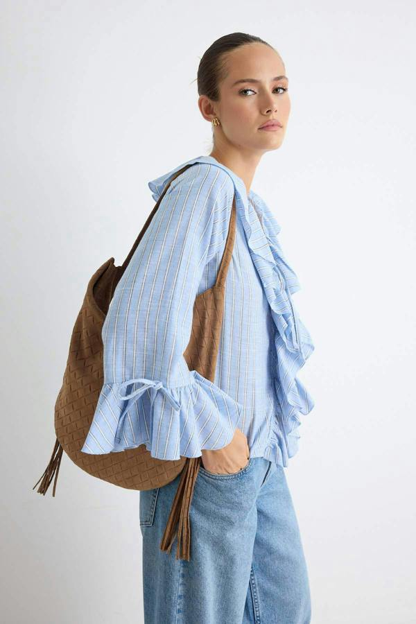 WOVCOR V Neck Standard Sleeve Regular Fit Woven Blouse