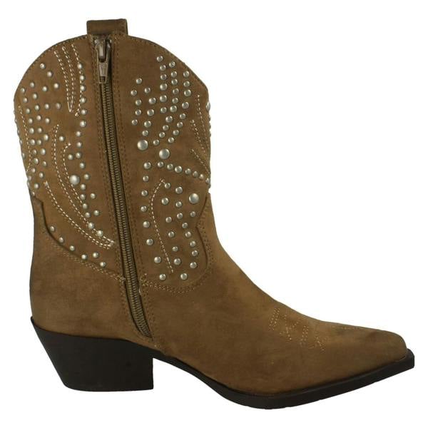 Spot On Ladies Spot On Stud Detailed Small Heel Zip Ankle Cowboy Boots F51257