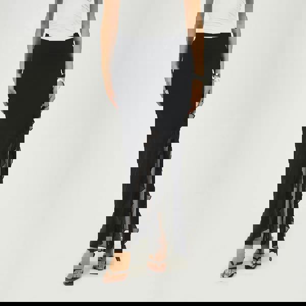 Brave Soul Black Chiffon Midi Skirt With Frill Detail - Black Image 1