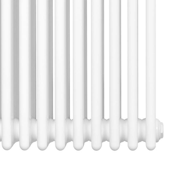 Traditional white 4 column radiator with a smooth finish, featuring a sleek design and compact dimensions of 300 x 1010mm