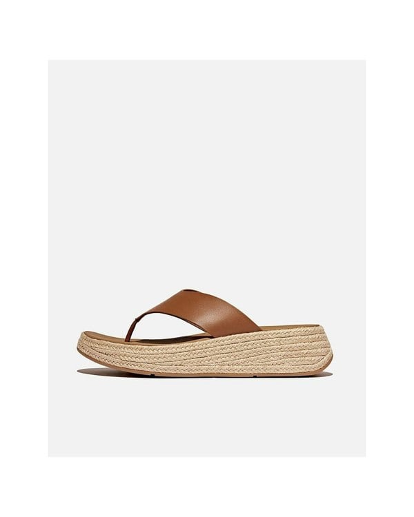 FitFlop Womens F-Mode Espadrille Leather Flatform T/Post Sandals